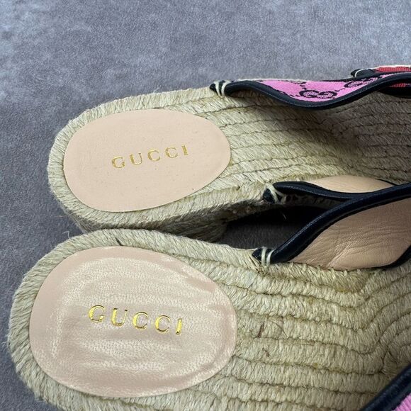 Gucci Multicolor Criss Cross Strap Red and Pink Espadrille Sandals Slides 37 - Picture 8 of 12